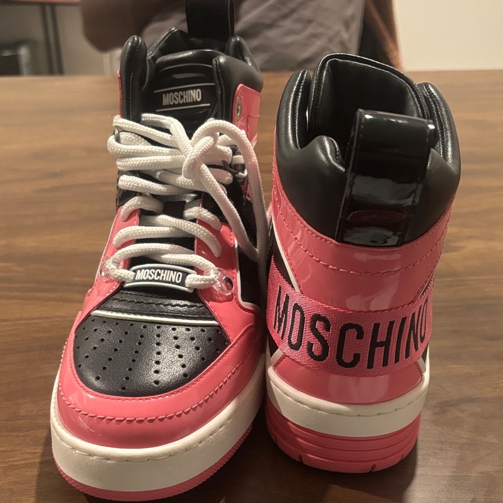 Moschino Kids Black and Pink High-Top Sneakers